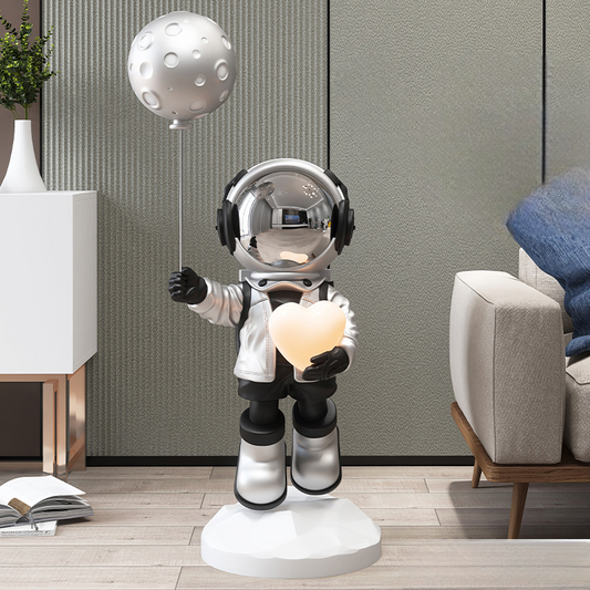 Modern Astronaut Bluetooth Floor Lamp Sculpture – LED Heart Lamp & Speaker for Living Room, TV Stand, Entryway, or Gift