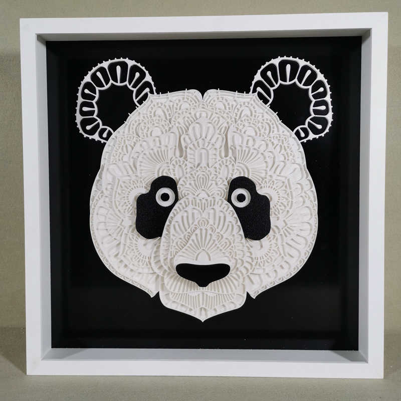 Panda 3D Layered Wall Art – Modern Mandala Hotel Wall Decor, White Creative Sculpture for Home, Boutique Guesthouse – Unique Handcrafted Panda Ornament