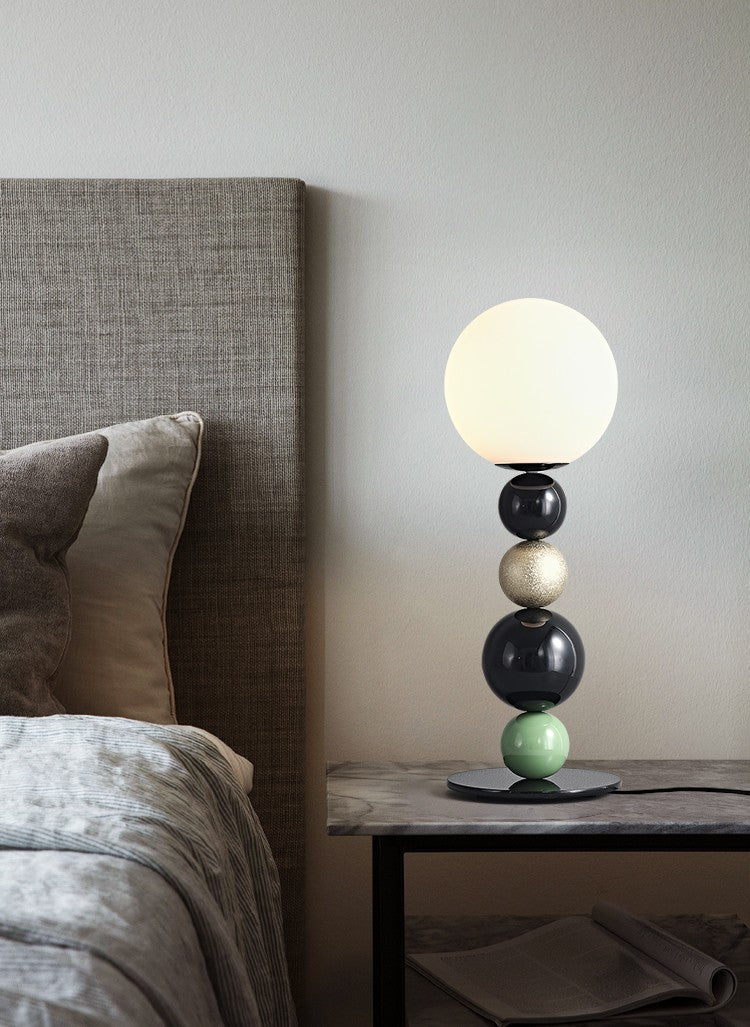Bubble Table Lamp, Bauhaus-Inspired Artistic Globe Accent Light, Postmodern Green Glass and Metal Bedside Lamp for Entryway, Living Room, Bedroom