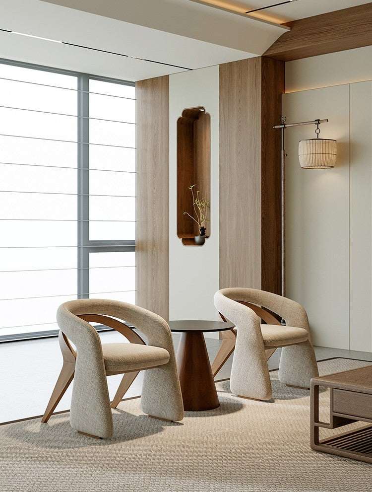 Modern Solid Wood Armchair & Black Cone Side Table Set, Reception/Meeting Area Furniture (2 Chairs + 1 Table)