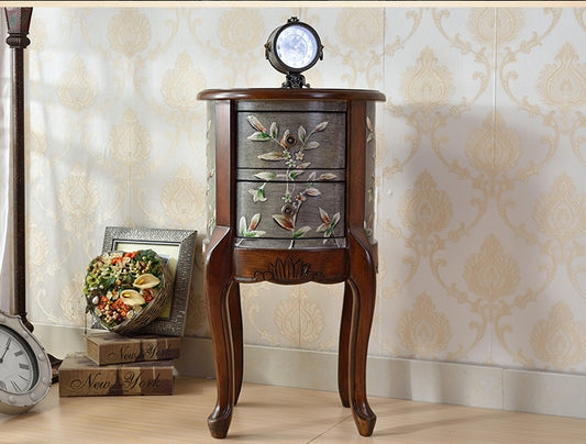American Style Solid Wood Nightstand – Vintage Hand-Painted Storage Cabinet with Drawers, Elegant Bedside Table, Classic End Table for Living Room, Bedroom