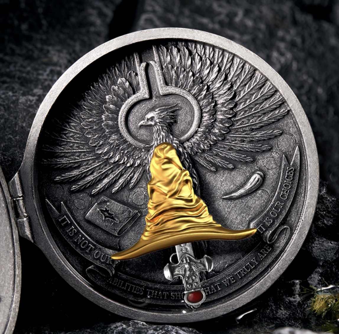 Harry Potter Chamber of Secrets Commemorative Silver Coin Set – Collectible with Sorting Hat, Sword, and Gilded Details