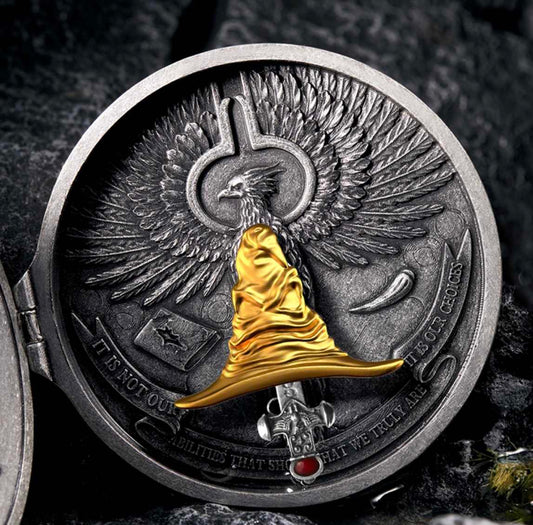 Harry Potter Chamber of Secrets Commemorative Silver Coin Set – Collectible with Sorting Hat, Sword, and Gilded Details