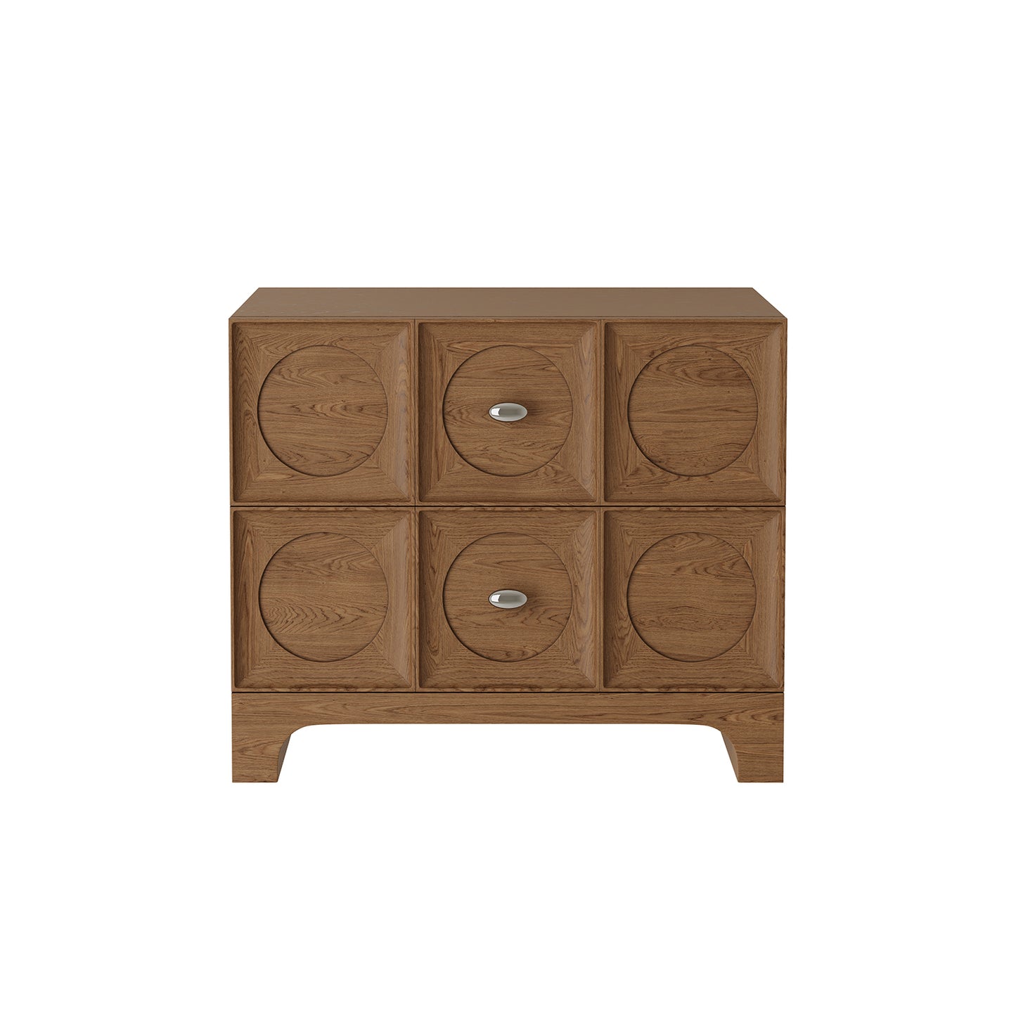 Modern Retro Solid Wood Bedside Storage Cabinet, Light Coffee Assembled Nightstand – Circle Carved Drawer Dresser, 6-Unit
