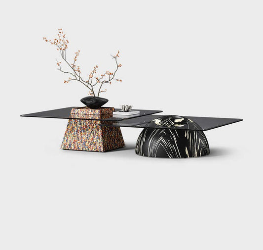 Italian Minimalist Glass Coffee Table Set, Modern Art Designer Sculptural Base Tables for Luxury Living Room