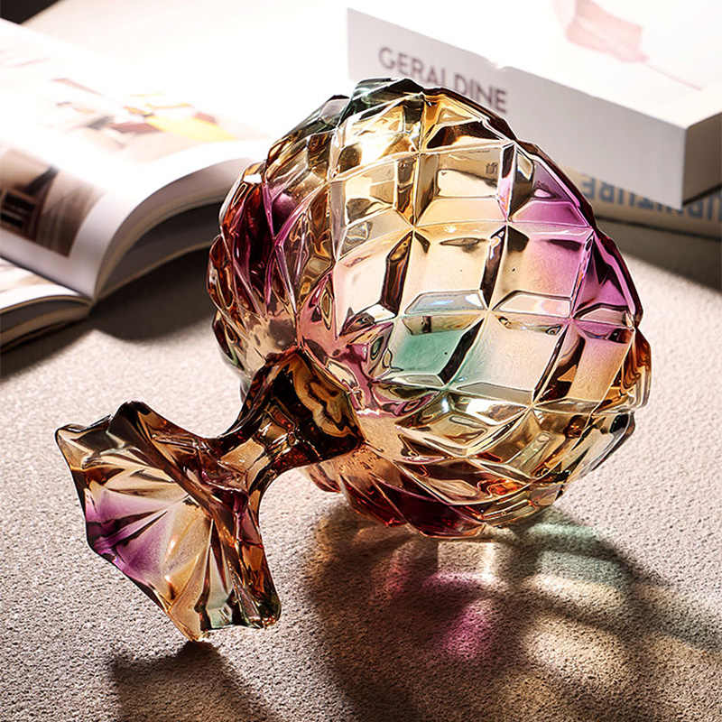 Creative Crystal Glass Pedestal Fruit Bowl, Diamond-Cut Rainbow Stemware Compote Dish, Luxury High-Value Candy Bowl for Home