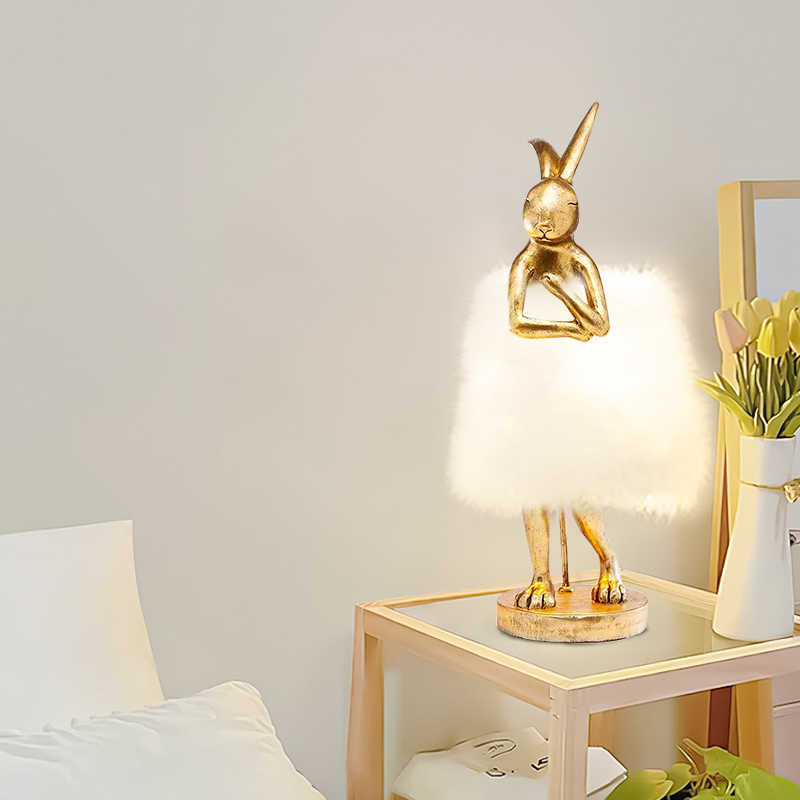 Bedroom Rabbit Feather Lamp, Creative Romantic Table Light for Bedside, Study, Kids Room, Girls’ High-End Gift & Decor