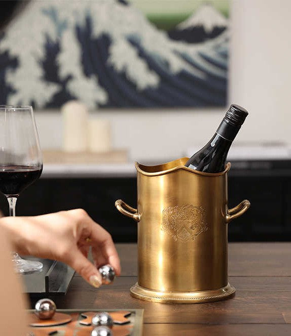 Luxury Brass Wine Ice Bucket, Imported Gold Champagne Cooler for Home, Camping & Outdoor, Premium Decorative Bar Accessory