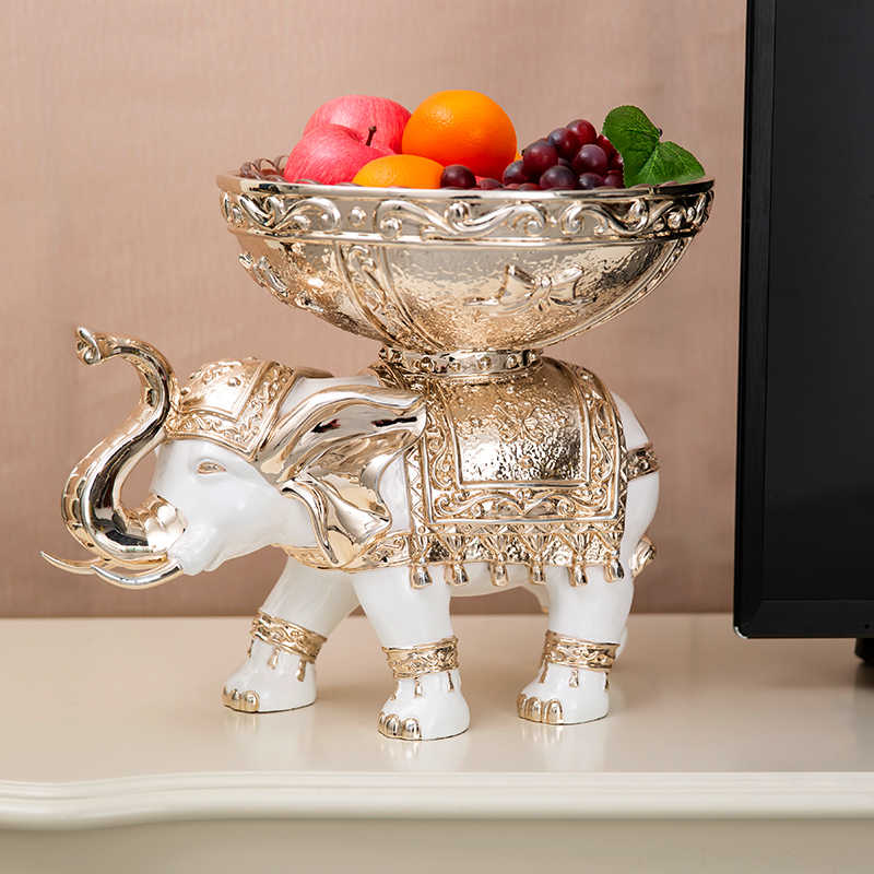 Luxury Elephant Fruit Bowl – Ornate Resin Decorative Centerpiece for Living Room, TV Stand, Hotel Decor