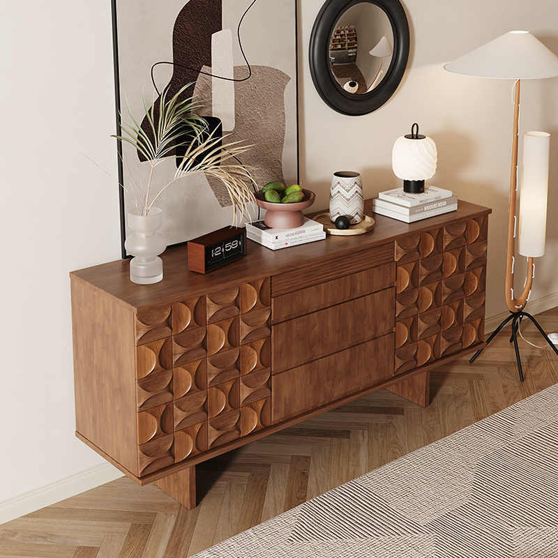 Mid-Century Modern Solid Wood Sideboard Buffet Cabinet, Designer Luxury Storage Console for Living Room & Entryway
