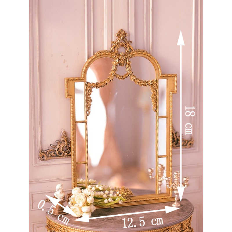 Miniature Baroque Mirror – 1:6 Scale Ornate Gold Frame Wall Mirror, Dollhouse Luxury Decor