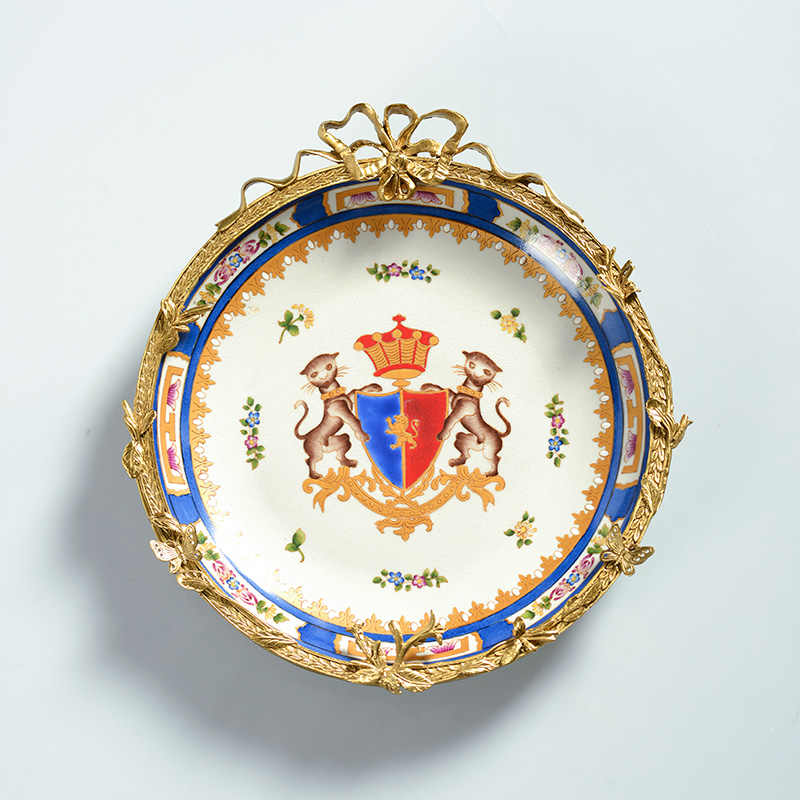 Porcelain and Brass Decorative Wall Plate – Luxury Hanging Plate Accent for Living Room, Entryway, and Foyer Wall Art