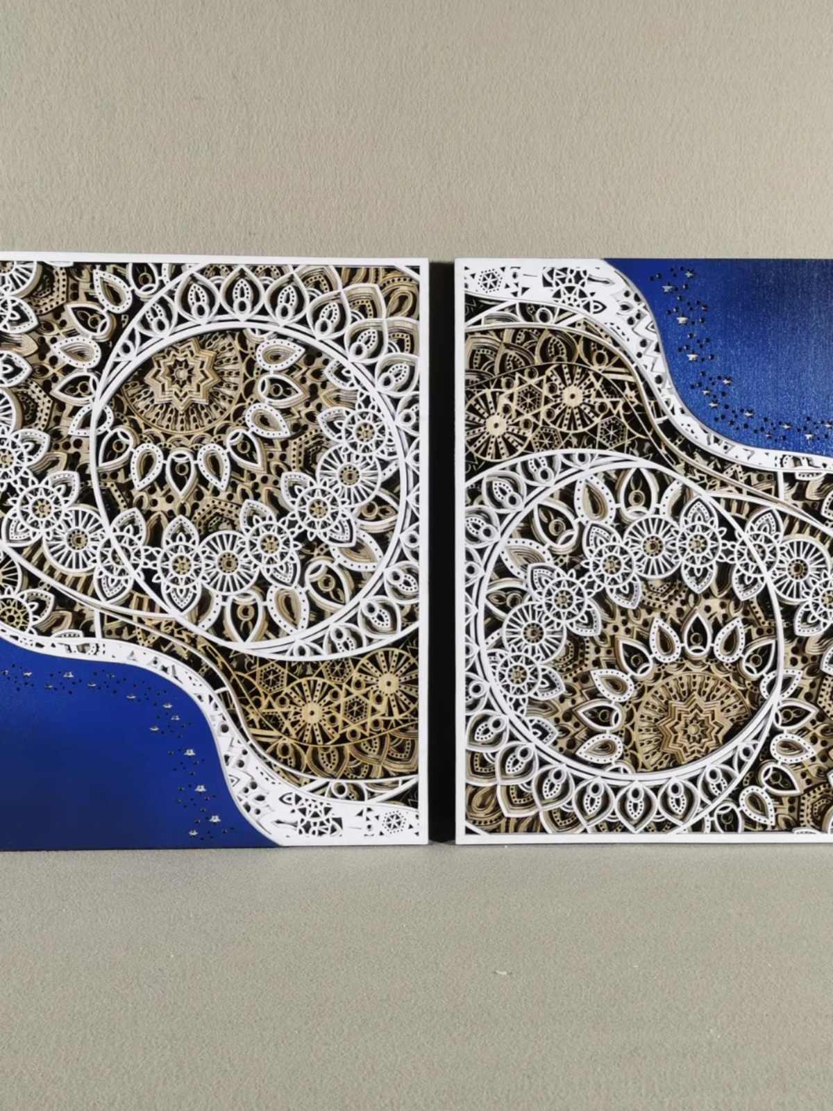 Large Mandala 3D Layered Wood Art – Modern Puzzle Panel Set, Laser Cut Screen Decor, Boho Wall Hanging