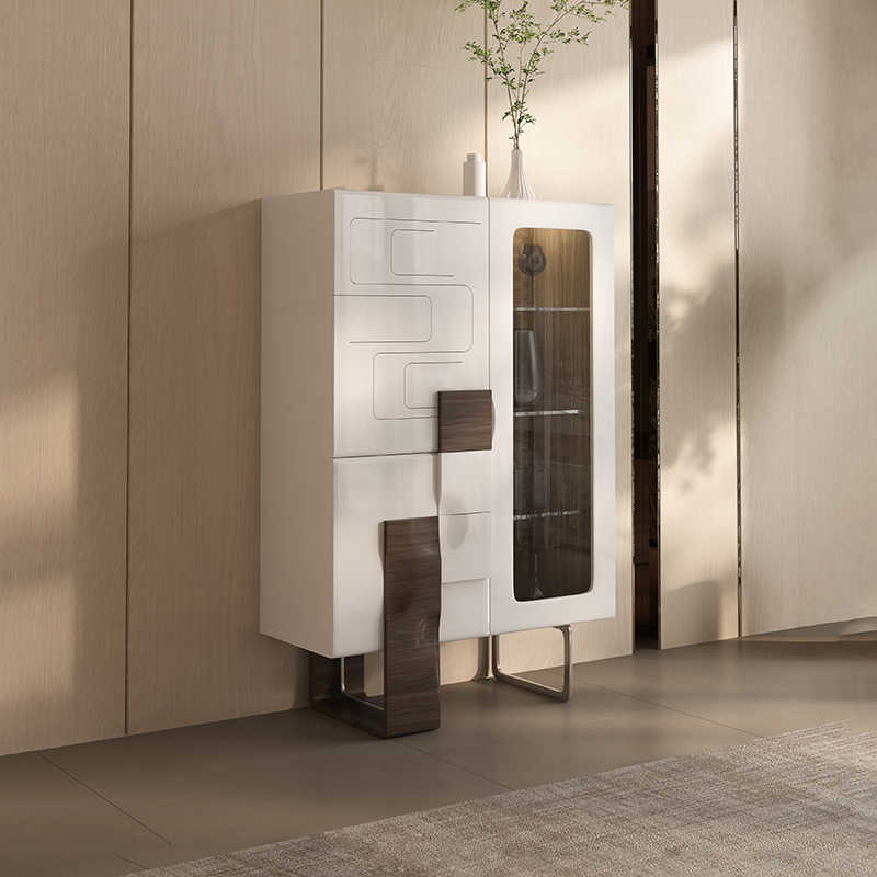 Luxury Modern Glass Display Cabinet – High-End Wine Storage Sideboard for Living Room or Dining Room, Solid Wood & Glass