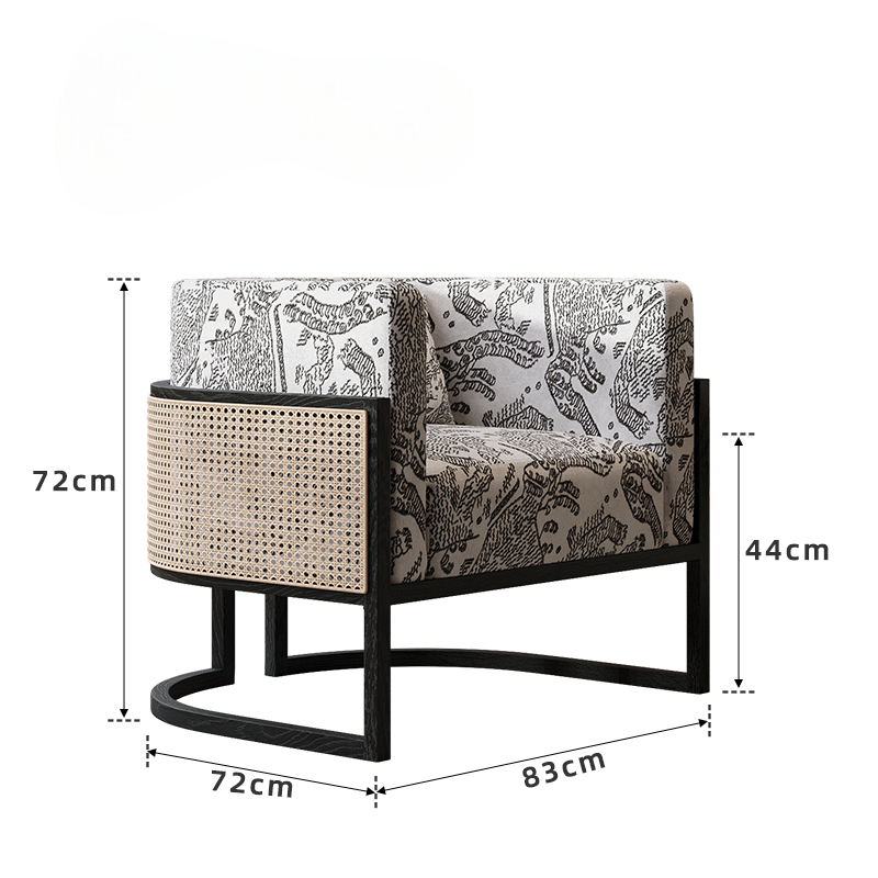 Modern Tiger Line Art Accent Chair, Solid Wood and Rattan Lounge Armchair, Minimalist Reading Chair for Living Room, Balcony, or Bedroom (Mid-Tone Oak)