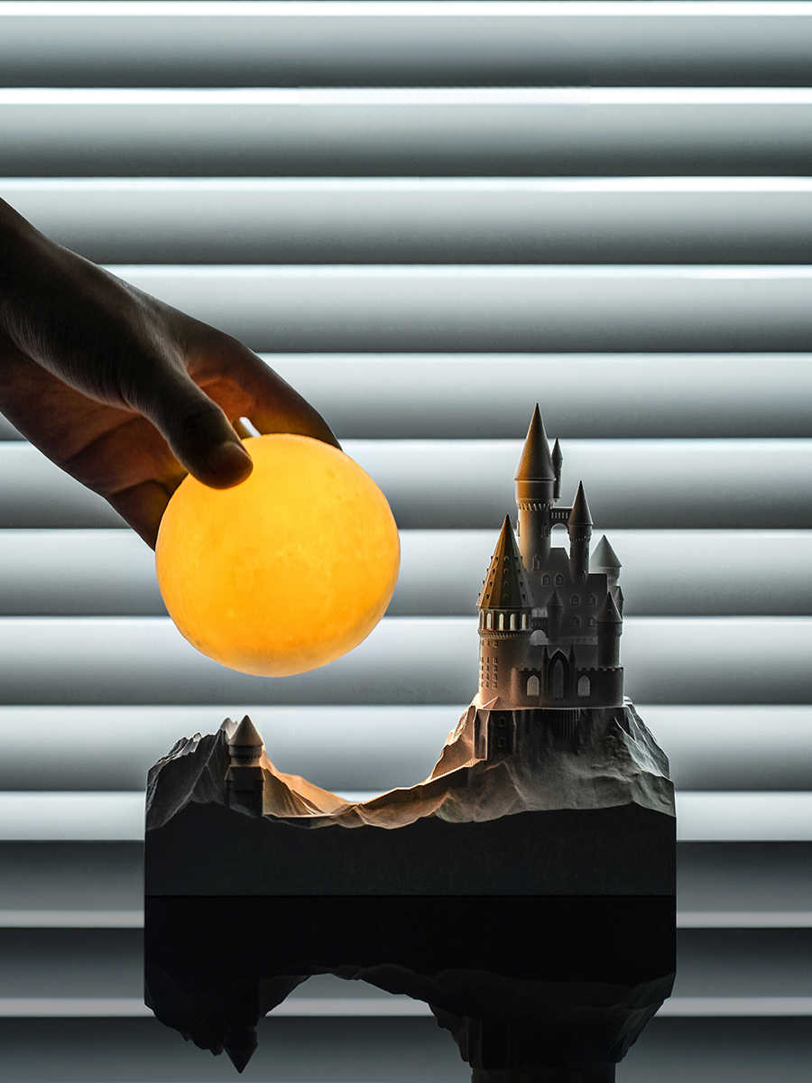 Rechargeable Moon Castle Night Light with Diffuser, 3D Atmosphere LED Lamp for Bedroom, Creative Table Decor and Gift with Essential Oil