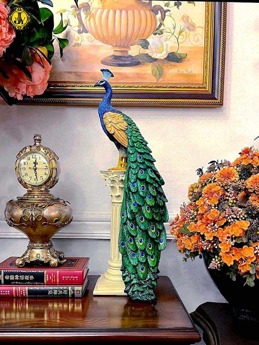 High-End Handcrafted Peacock Figurine, Luxury Living Room Console Table Decor