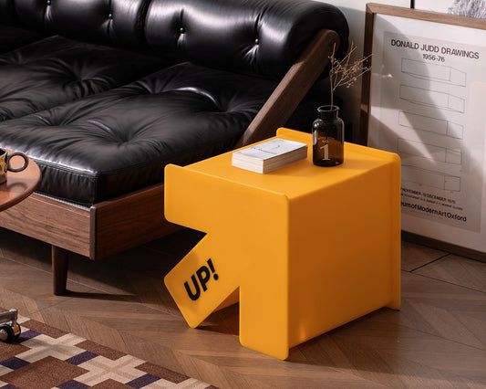 Yellow Arrow Acrylic Bedside Table – Modern Creative Sofa Side End Table, Bedroom Accent Storage Shelf, Double-Layer Multipurpose Nightstand, 8mm Thick Designer Mark Shelf