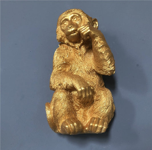 Gold Monkey Zodiac Animal Head Wall Decor, Sculpture for Entryway, Living Room, Bar, Indoor/Outdoor