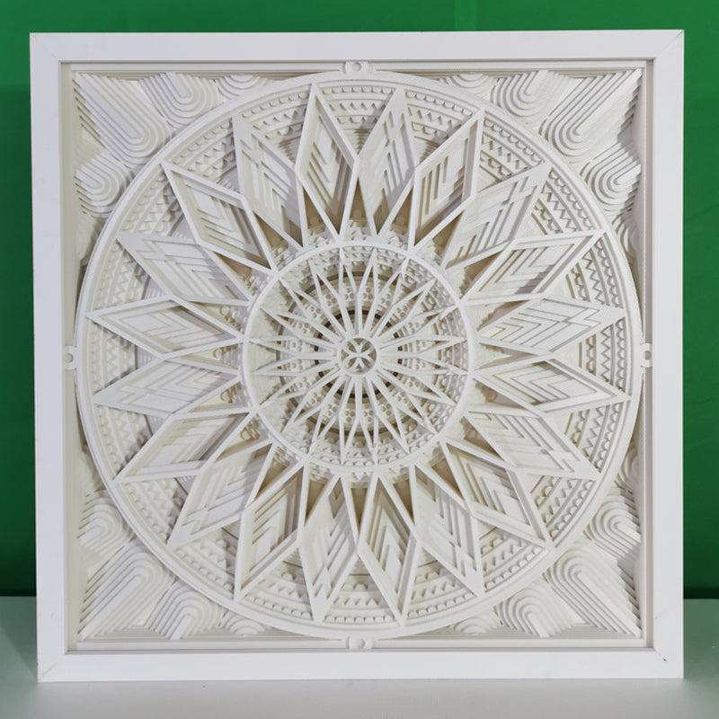 3D Geometric Mandala KT Board Wall Art – Minimalist Square Wall Sculpture, Modern Living Room Decor, (Aluminum Frame)