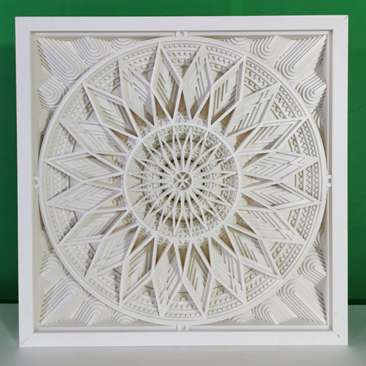 3D Geometric Mandala KT Board Wall Art – Minimalist Square Wall Sculpture, Modern Living Room Decor, (Aluminum Frame)