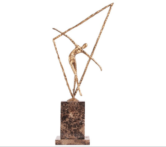 Modern Abstract Gold Metal Dance Sculpture with Marble Base, Artistic Minimalist Dancer Figurine for Living Room, Entryway, TV Cabinet, Shelf, Office Decor