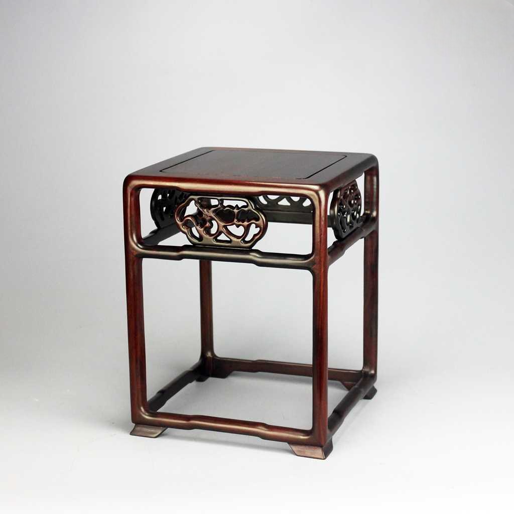Set of 2 Rosewood Plant Stands, Small Square Pedestal Tables with Hand-Carved Motifs, Solid Wood Bonsai Display Rack