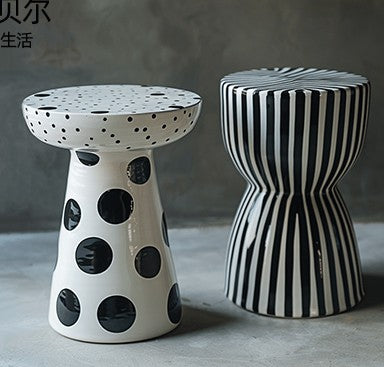 Modern Nordic Fiberglass Hourglass Side Tables – Designer Polka Dot & Striped Sculptural Stools, Contemporary Curved Accent Furniture