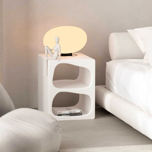 Modern Sculptural Side Table, White Irregular Geometric Nightstand for Living Room, Nordic Minimalist Coffee Table with Organic Curves