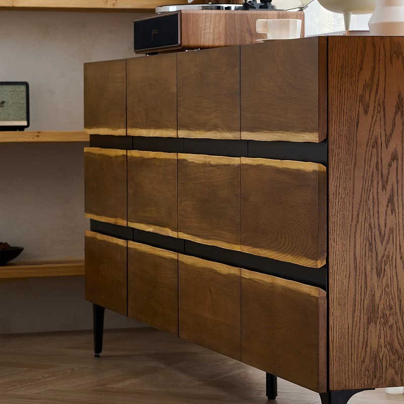 Vintage Oak Sideboard, Industrial Solid Wood & Metal Buffet, Modern Entryway Console Cabinet
