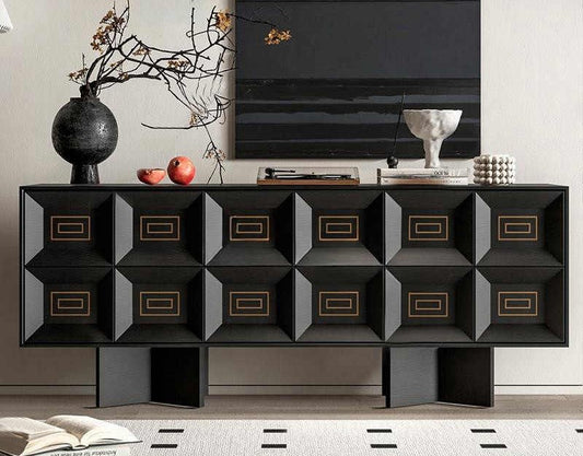 French Minimalist Classic Solid Wood 4-Drawer Sideboard, Vintage Luxury Entry & Dining Storage Cabinet