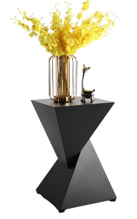 Italian Minimalist Geometric Side Table, Modern Hourglass Design Accent Table in Matte Black Finish, Contemporary Sculptural Furniture