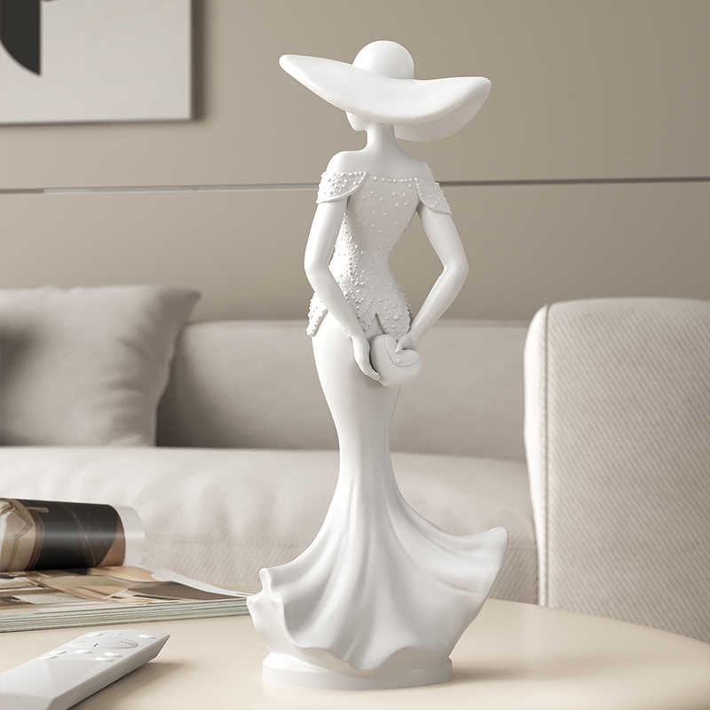 Modern Elegant Woman Sculpture White Resin Figurine, Luxury Fashion Lady Art Decor for Living Room, Entryway, and Wine Cabinet Display