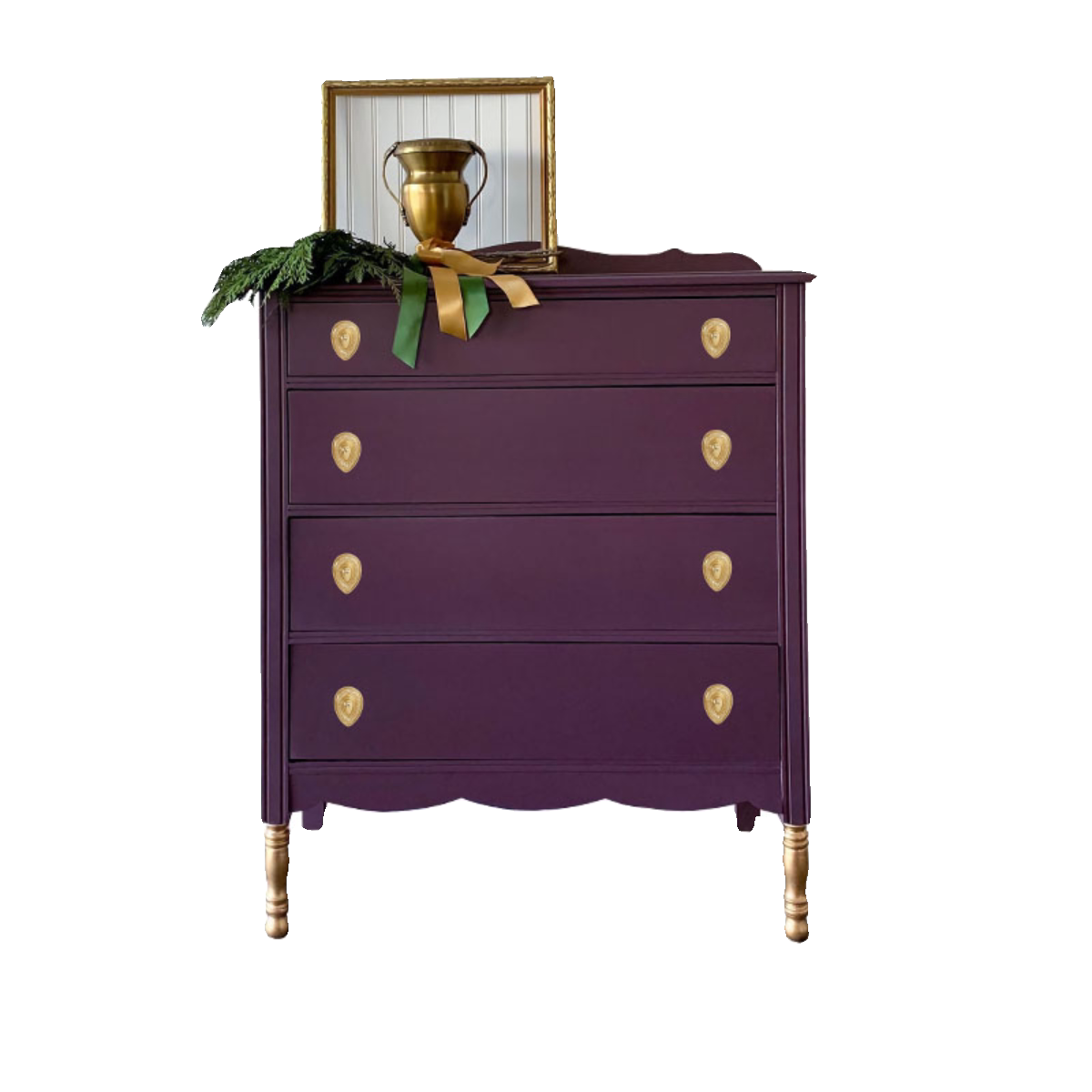 Luxury Modern Purple Solid Wood 4-Drawer Bedroom Chest – Minimalist Dresser for Main Room Storage, Gold Accent Legs