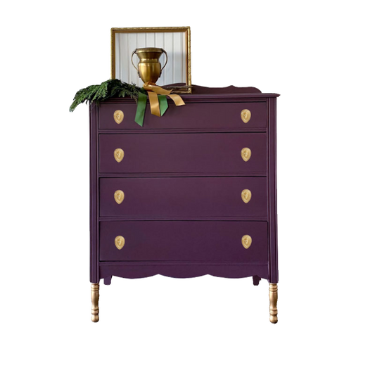 Luxury Modern Purple Solid Wood 4-Drawer Bedroom Chest – Minimalist Dresser for Main Room Storage, Gold Accent Legs