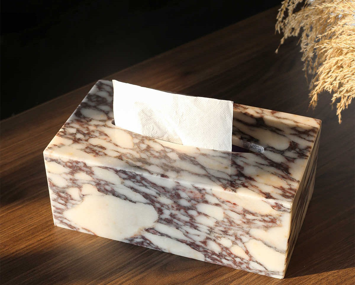 Purple Marble Tissue Box, Modern Oval Opening Napkin Holder for Home, Hotel, and Office, 10" Decorative Rectangular Dispenser