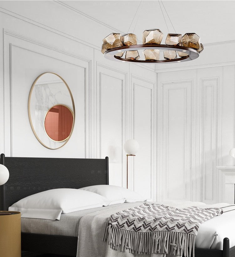 Modern Luxury Round Glass Chandelier, 10-Light Designer Pendant Lamp, Large Adjustable Dining Room or Living Room Ceiling Light
