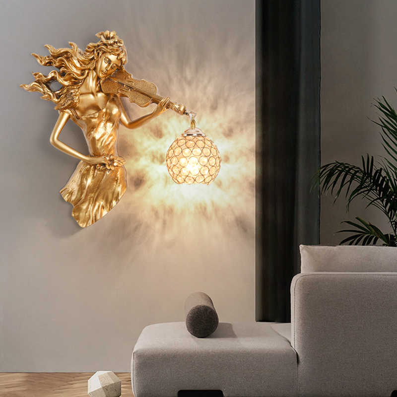 Modern Creative Musician Wall Lamp Pair, Artistic Resin Female Violinist Wall Sconce, Cafe Bar Clothing Store KTV Creative Personality Decor Lamps (Wired, Set of 2)