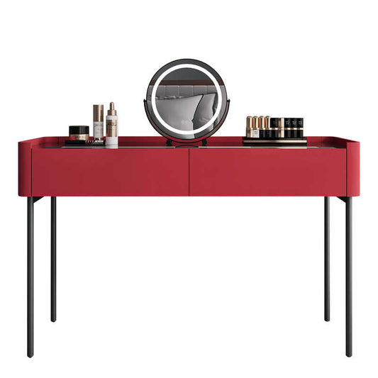 Minimalist Lacquered Vanity Table, Extra-Wide Bedroom Dressing Desk with Jewelry Lock Drawer – Red Finish