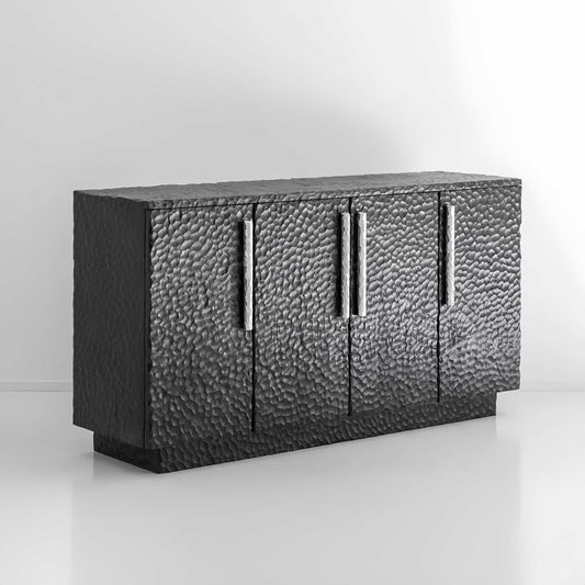 Luxury Carved Solid Wood Entryway Cabinet, Designer Minimalist Texture Sideboard for Living Room Storage – Pre-Assembled