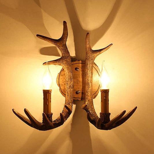 Rustic Antler Wall Sconce, Vintage Deer Horn Candle Light, Industrial Faux Wood Resin Wall Lamp for Living Room, Dining, Bar, Coffee Shop, Background Decor