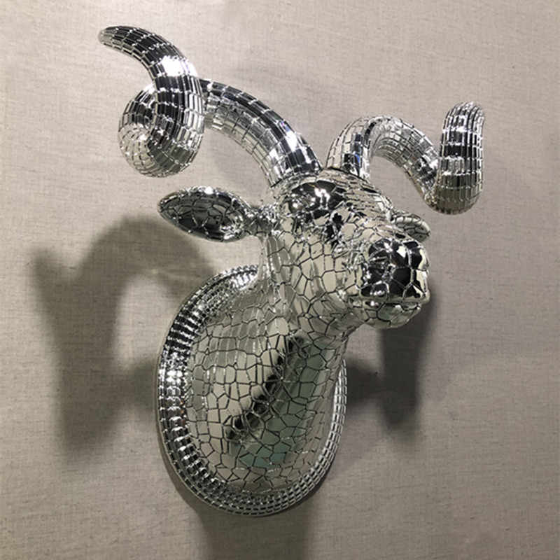 Luxury Mosaic Head Wall Sculpture – 3D Mirror Tile Animal Trophy for Bar, Living Room & Entryway Decor