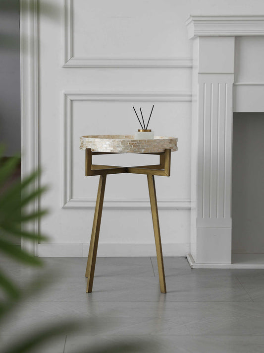 Modern Tray Table, Gold Metal Leaf Inlay Accent Table for Living Room, Sofa Side & Entryway – Removable Top