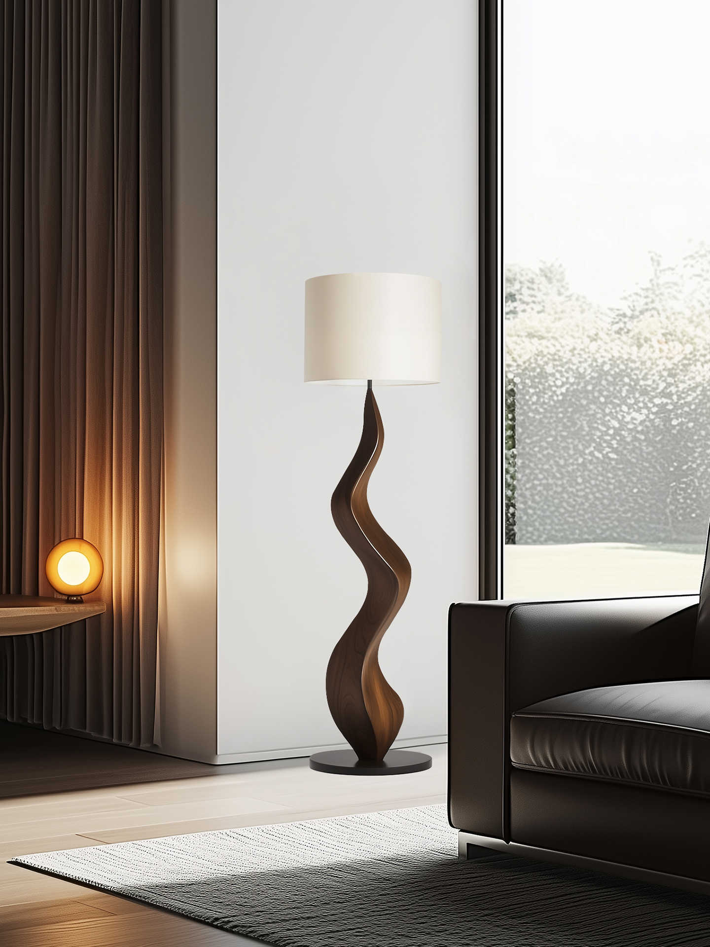Minimalist Sculptural Solid Wood Floor Lamp, Modern Art Standing Light for Living Room, Bedroom, or Study