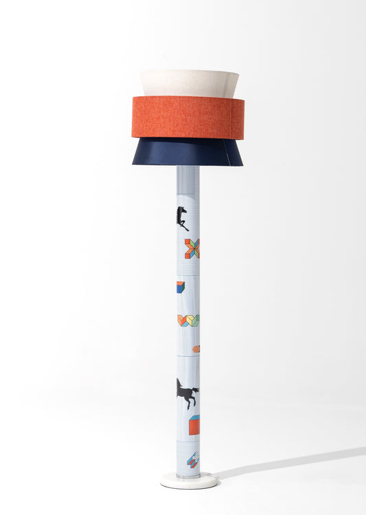 Modern Linen Color Block Floor Lamp, Blue Orange Accent, Adjustable Three-Tone Light for Living Room, Bedroom, Office