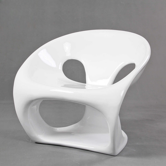Modern White Fiberglass Outdoor Armchair, Minimalist Designer Single Lounge Chair for Patio, Garden, or Living Room
