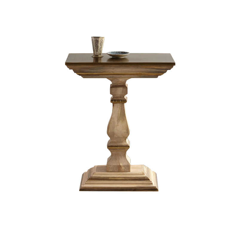 Country Vintage Solid Wood Pedestal Side Table – Rustic Distressed Accent Flower Stand, Classic Hallway Display Table