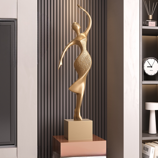 Modern Matte Gold Dancer Sculpture, Tall Abstract Lady Art Decor for Entryway, Luxury Minimalist Home Living Room Display