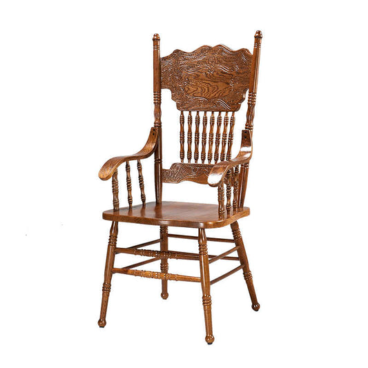 Vintage Solid Wood Windsor Armchair – Retro Style Dining Desk Chair, Classic Walnut Finish, Carved High Back Café Accent for Home & Coffee Shop