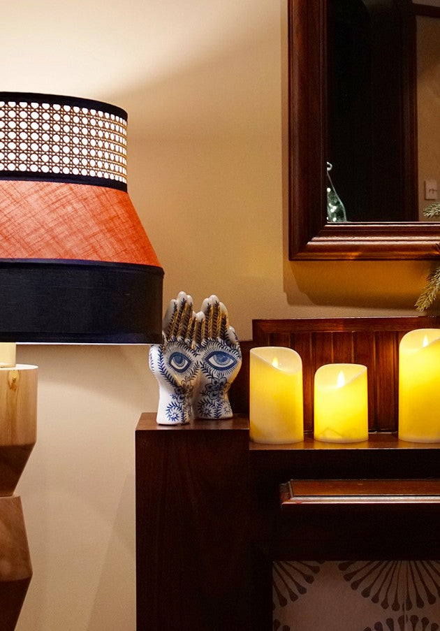 Blue and White Porcelain Hand Sculpture, Ceramic Eye Design Decorative Ornament, Traditional Asian Artistry Desk Accent with Gift Box